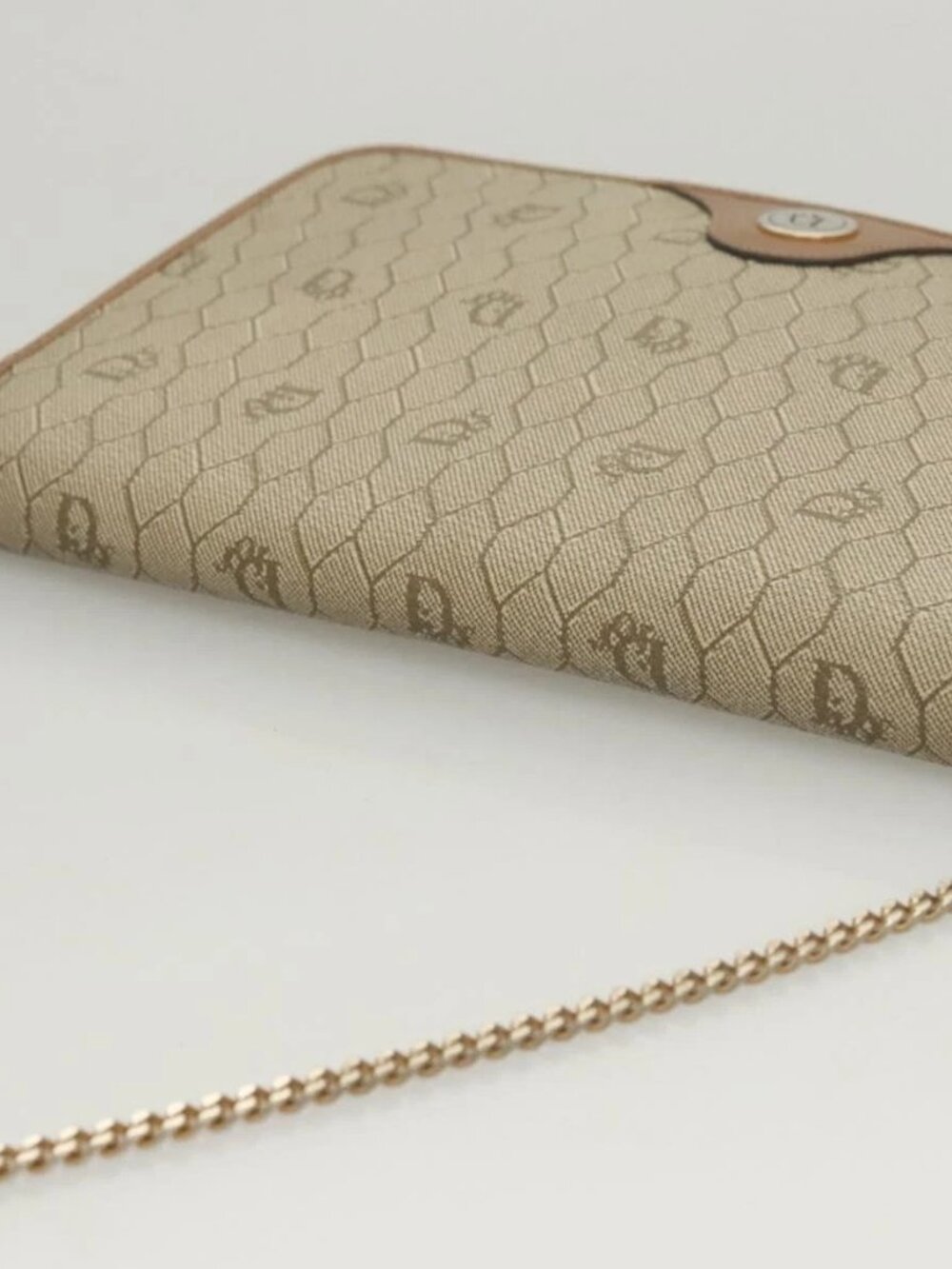 Christian Dior Honeycomb Canvas Chain Shoulder Bag PVC Leather Beige Auth sw505 - Picture 7 of 16